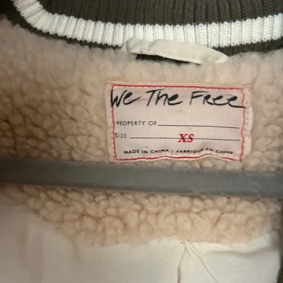 Free People - Tan Sherpa Jacket with Striped Trim - Picture 4 of 5